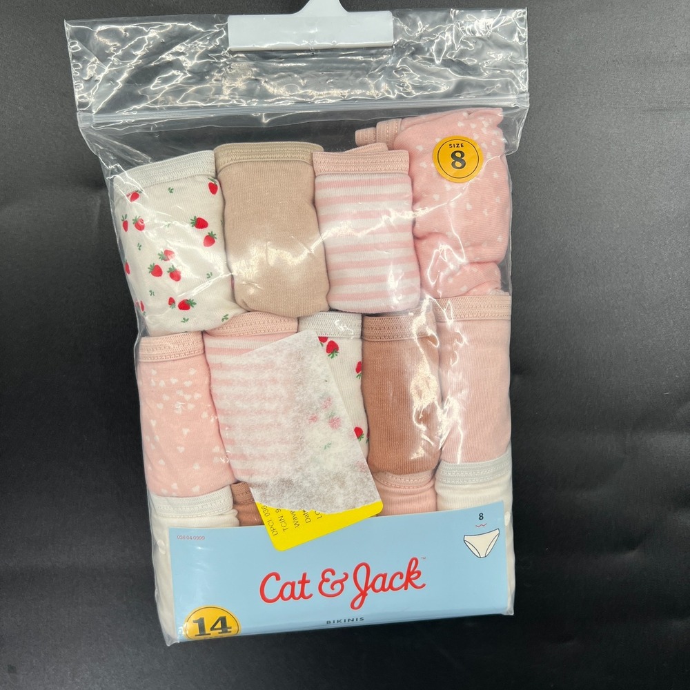 NEW Cat & Jack 14 pack‎ bikini underwear girls strawberry 100% cotton pink 8